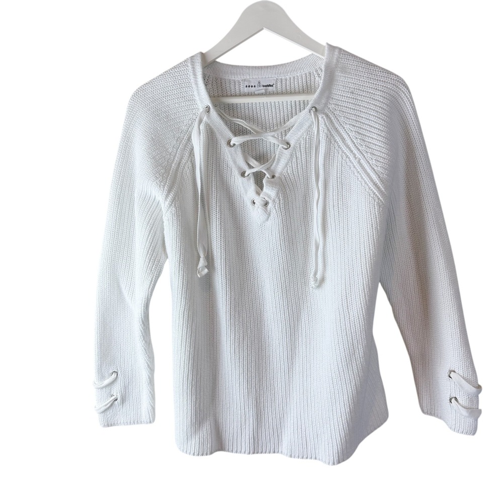 Neon‎ Buddha White Cotton Lace Up Sweater Size Small